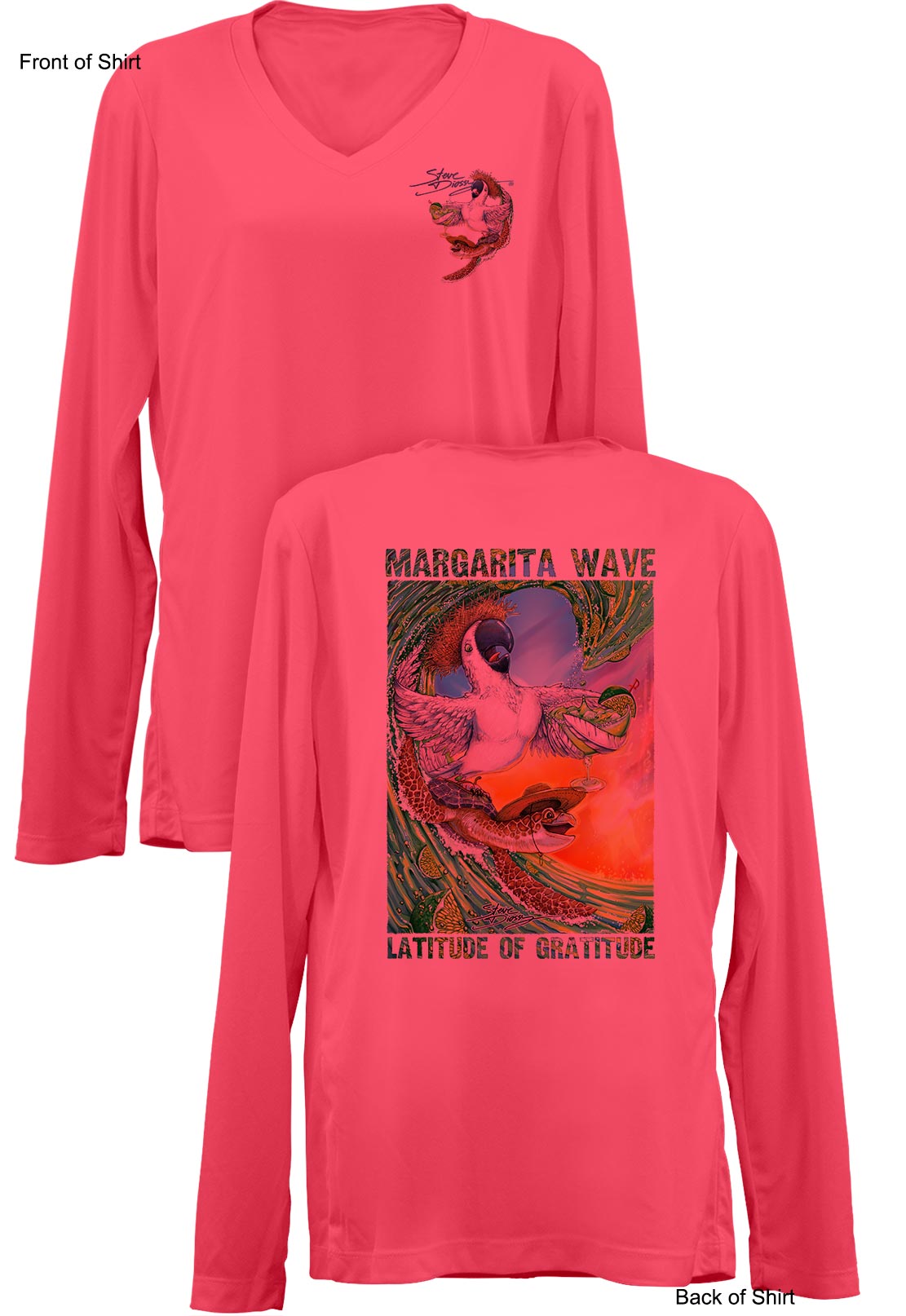 Margarita Wave- Ladies Long Sleeve V-Neck-100% Polyester